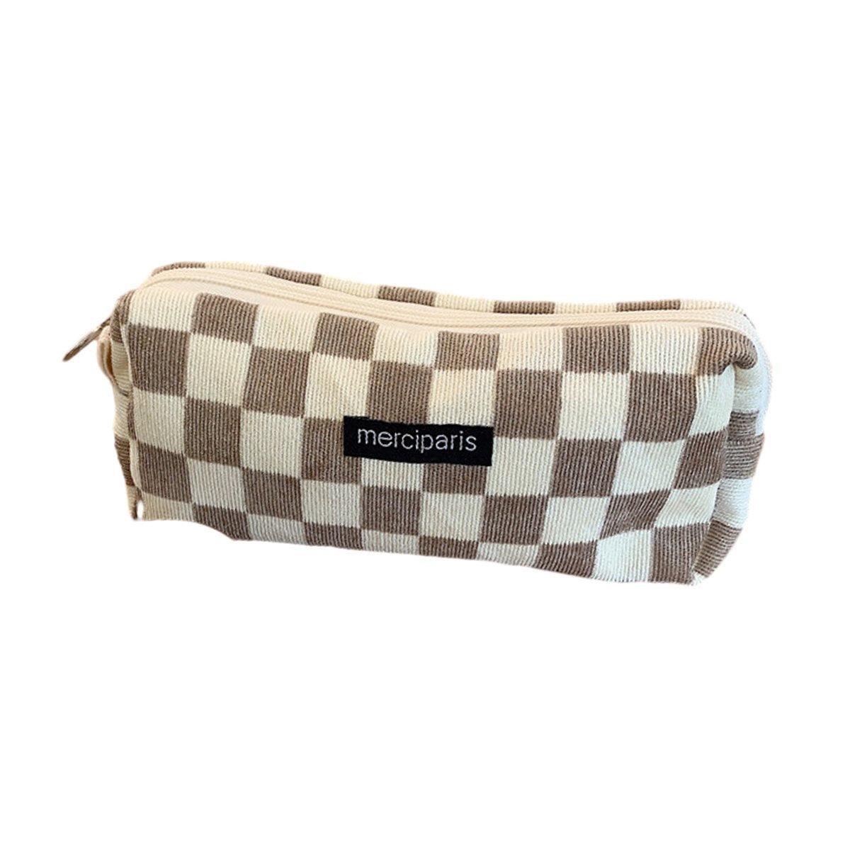 Large Capacity Pencil Case Organiser Bag Stationery Holder School Travel Pouch - Green Beige Plaid V528-CORDUROY-PENCIL-CASE-LMG-101400