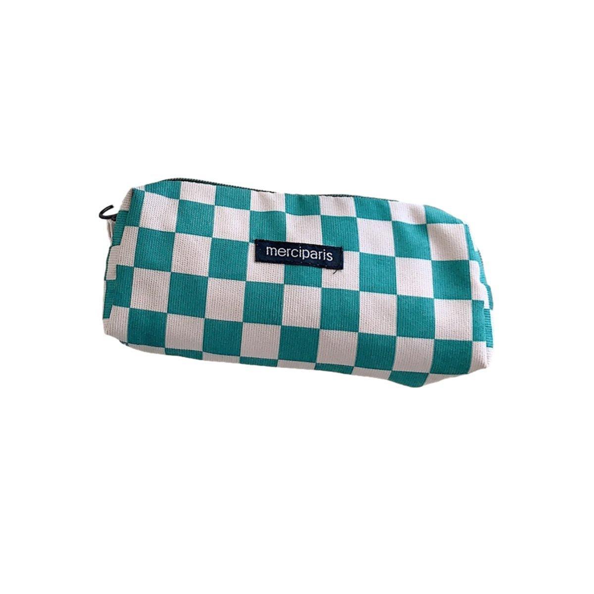Large Capacity Pencil Case Organiser Bag Stationery Holder School Travel Pouch - Green Beige Plaid V528-CORDUROY-PENCIL-CASE-LMG-101400