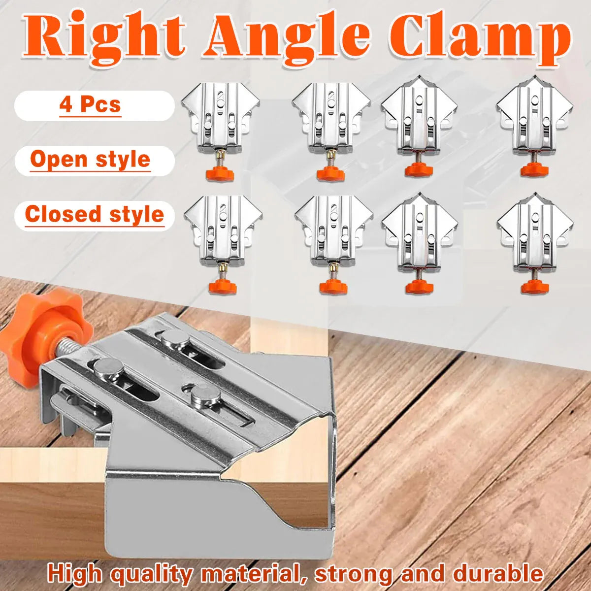 Angle Clamp Set 4pcs 90-Degree Adjustable L Shape Corner Woodworking Position - Closed style V528-CORNER-CLAMP-BKA4-786931