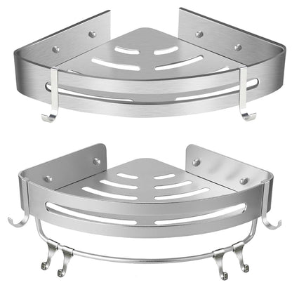 Wall Mounted Bathroom Shelf Triangle Corner Shower Storage Rack for Toiletries - Single layer with rod V528-CORNER-RACK-SILVER-ROD-251552