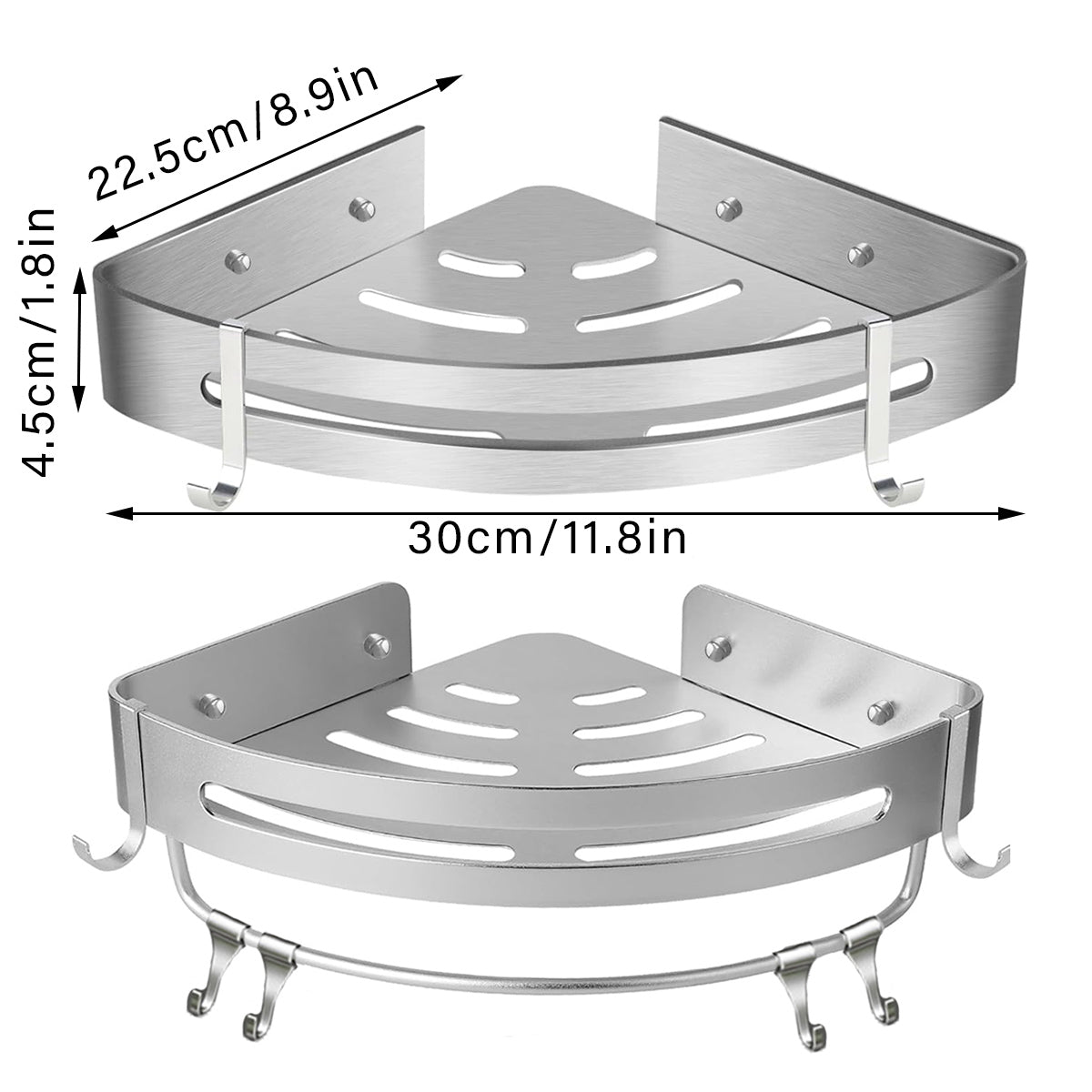 Wall Mounted Bathroom Shelf Triangle Corner Shower Storage Rack for Toiletries - Single layer with rod V528-CORNER-RACK-SILVER-ROD-251552