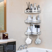 Wall Mounted Bathroom Shelf Triangle Corner Shower Storage Rack for Toiletries - Single layer with rod V528-CORNER-RACK-SILVER-ROD-251552
