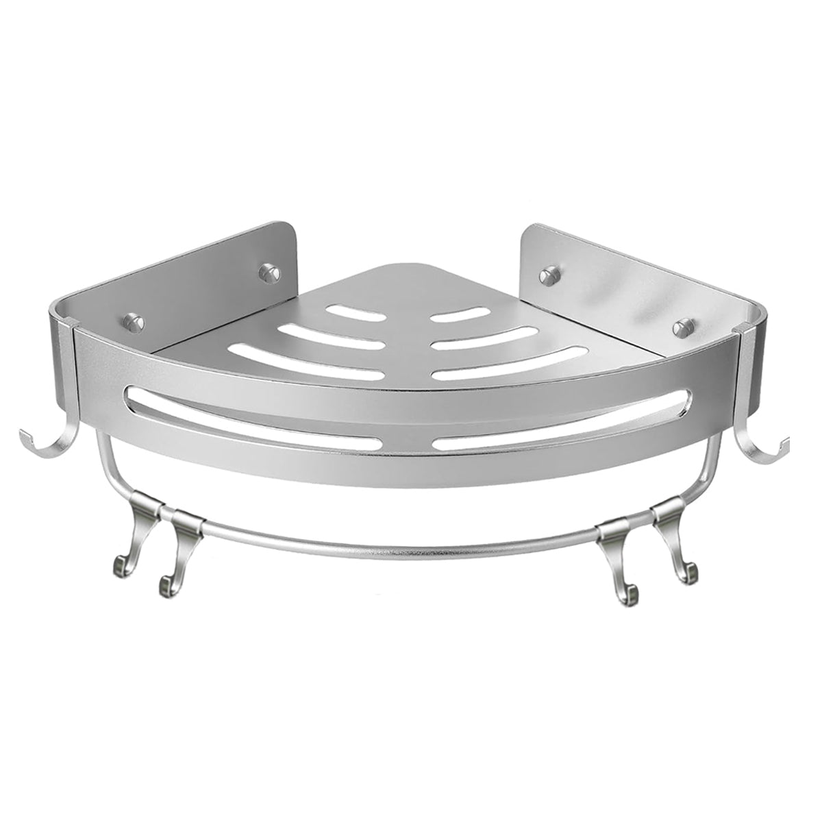 Wall Mounted Bathroom Shelf Triangle Corner Shower Storage Rack for Toiletries - Single layer with rod V528-CORNER-RACK-SILVER-ROD-251552