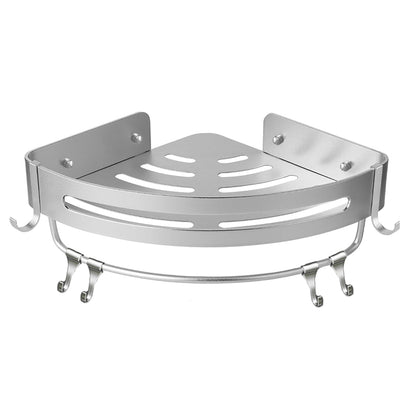 Wall Mounted Bathroom Shelf Triangle Corner Shower Storage Rack for Toiletries - Single layer with rod V528-CORNER-RACK-SILVER-ROD-251552