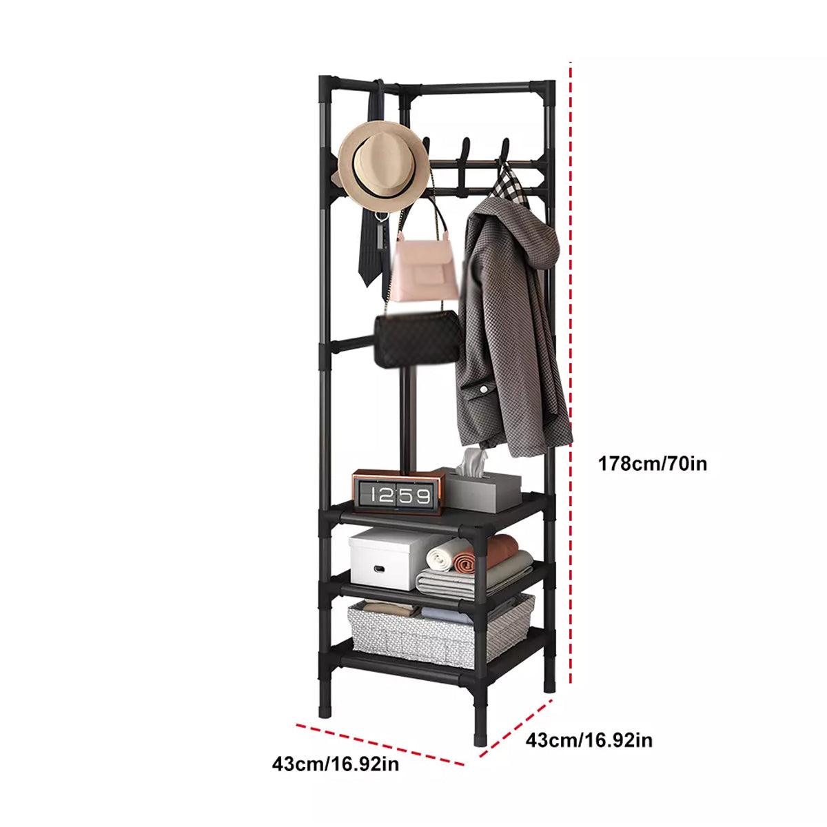 Floor Standing Corner Coat Rack Multifunctional Clothes Hanger Storage Organizer V528-CORNER-SHELF-3-BLACK-807751