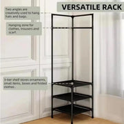 Floor Standing Corner Coat Rack Multifunctional Clothes Hanger Storage Organizer V528-CORNER-SHELF-3-BLACK-807751