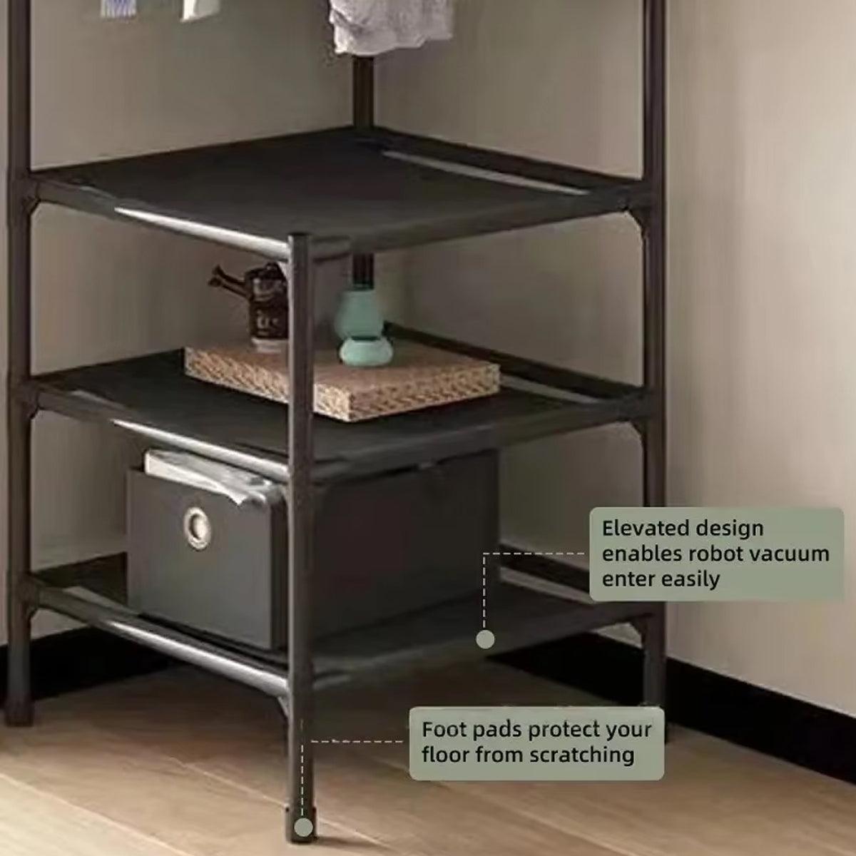 Floor Standing Corner Coat Rack Multifunctional Clothes Hanger Storage Organizer V528-CORNER-SHELF-3-BLACK-807751