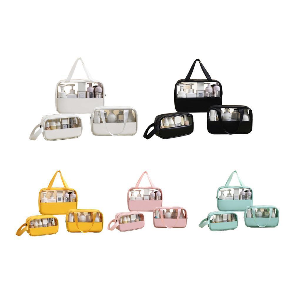 3pcs Large Capacity Waterproof Makeup Bag Set Translucent PU Travel Storage Bag - Cosmetic-Bag-3pcs-Black V528-COSMETIC-BAG-3PCS-BLACK-882548