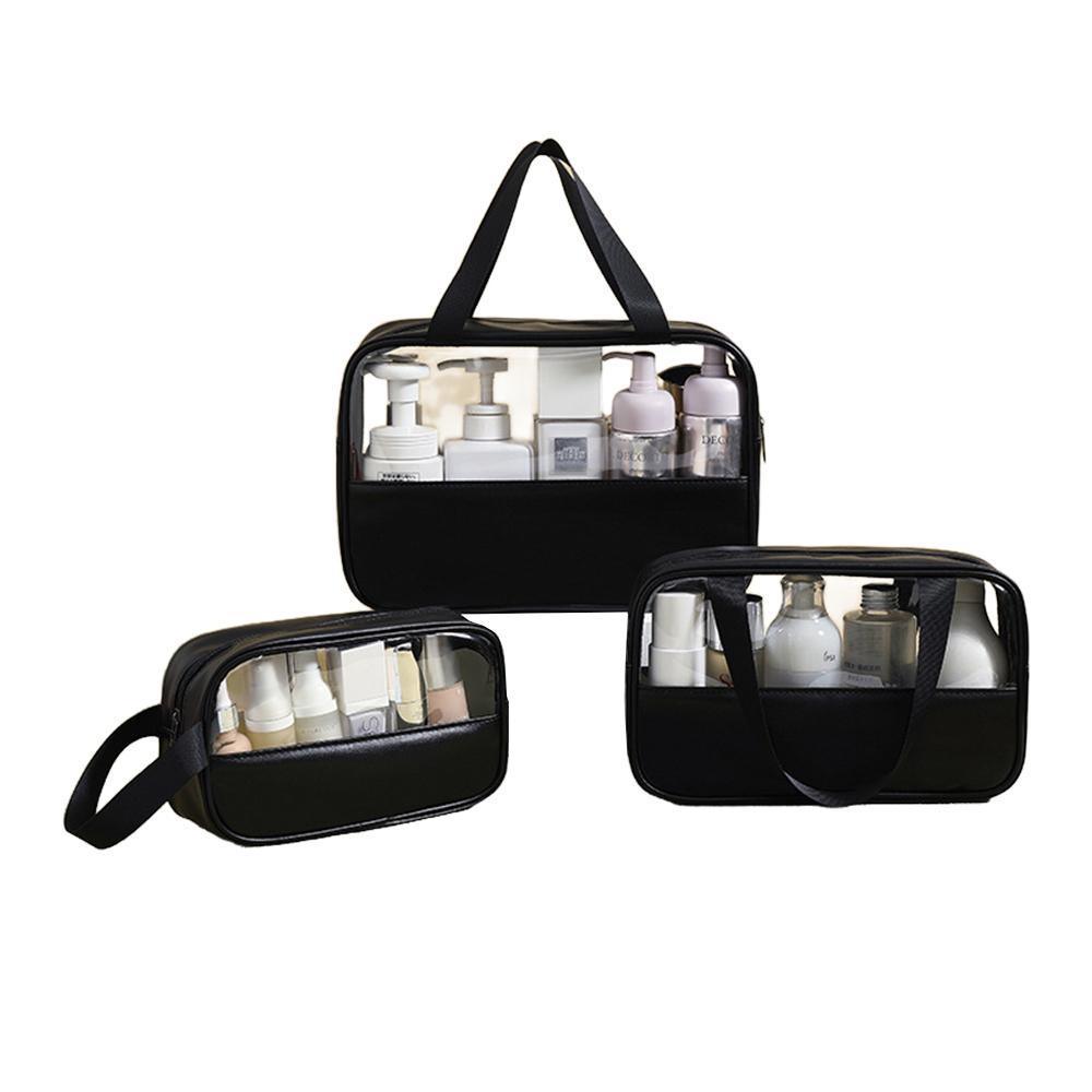 3pcs Large Capacity Waterproof Makeup Bag Set Translucent PU Travel Storage Bag - Cosmetic-Bag-3pcs-Black V528-COSMETIC-BAG-3PCS-BLACK-882548