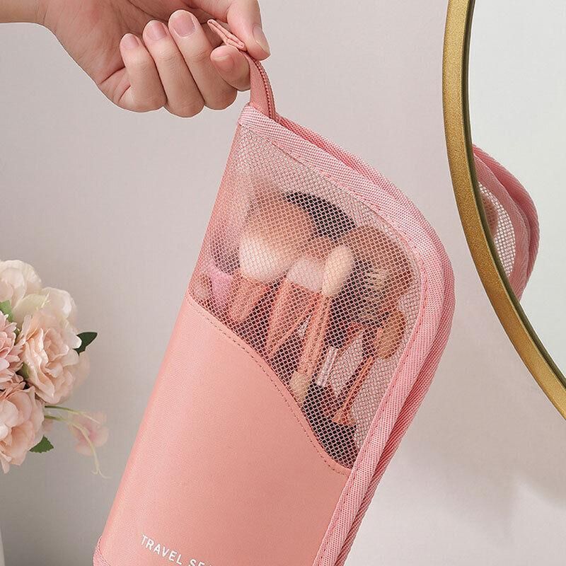 Stand Cosmetic Bag Travel Zipper Makeup Brush Holder Organizer Pouch Case Cover - Pink V528-COSMETICBAG-PINK-780877