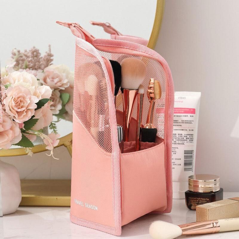 Stand Cosmetic Bag Travel Zipper Makeup Brush Holder Organizer Pouch Case Cover - Pink V528-COSMETICBAG-PINK-780877