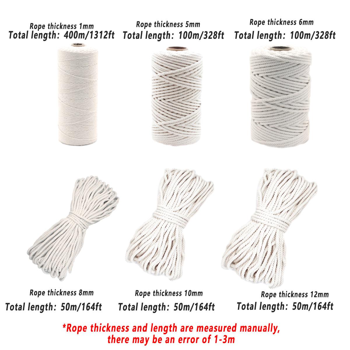 Cotton Rope Macrame Cord 1-12mm DIY Craft Tapestry Binding Decorative String - 12mm x 50m V528-COTTON-ROPE-12-50-290252