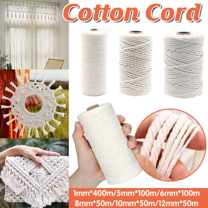Cotton Rope Macrame Cord 1-12mm DIY Craft Tapestry Binding Decorative String - 6mm x 100m V528-COTTON-ROPE-6-100-661954