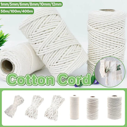 Cotton Rope Macrame Cord 1-12mm DIY Craft Tapestry Binding Decorative String - 6mm x 100m V528-COTTON-ROPE-6-100-661954