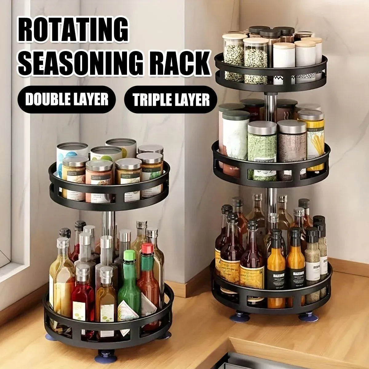 Kitchen Rotating Spice Rack Triple Layer Countertop Organizer Storage Shelf - Double Layer V528-COUNTERTOP-STORAGE-RACK-2-986978