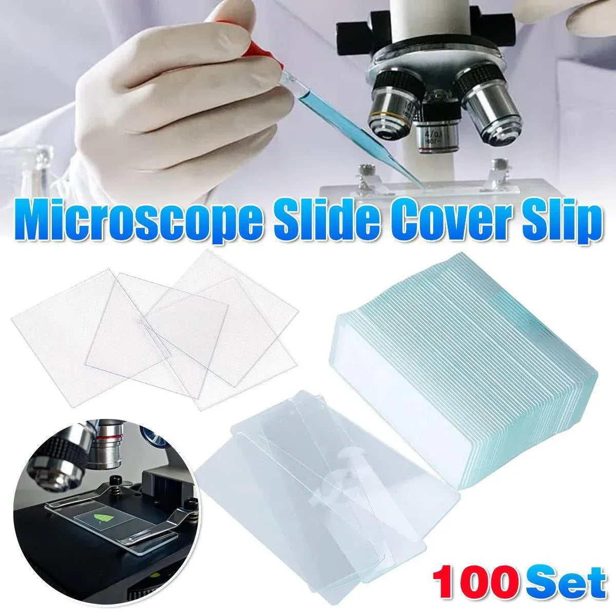 100set Microscope Slide Coverslips for Laboratory Use Glass Slides Research Tool V528-COVER-GLASS-200PCS-680773