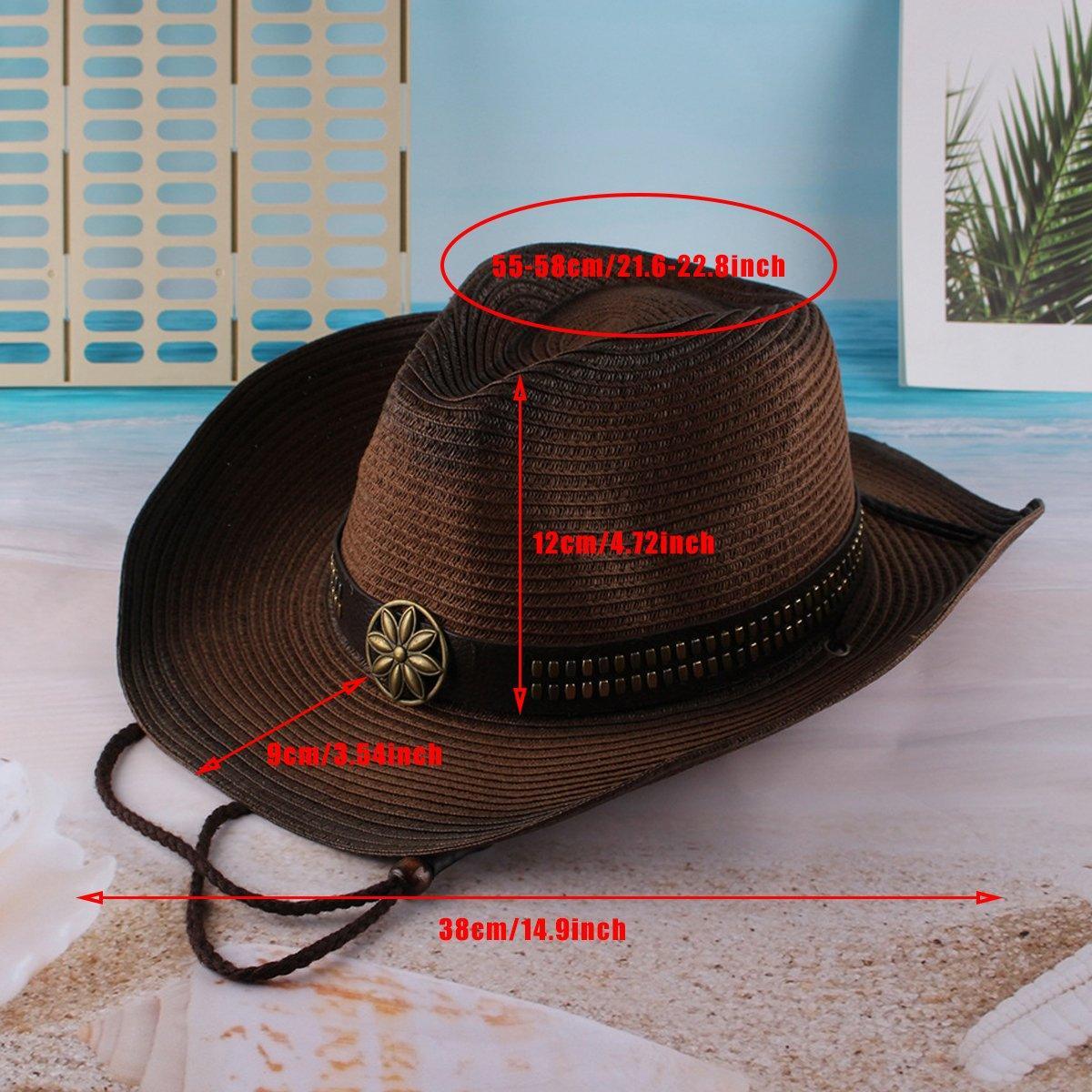 Outdoor Western Cowboy Hat Unisex Straw Hat Visor Hats Big Wide Brim Hat Summer - Coffee V528-COWBOY-HAT-COFFEE-661123