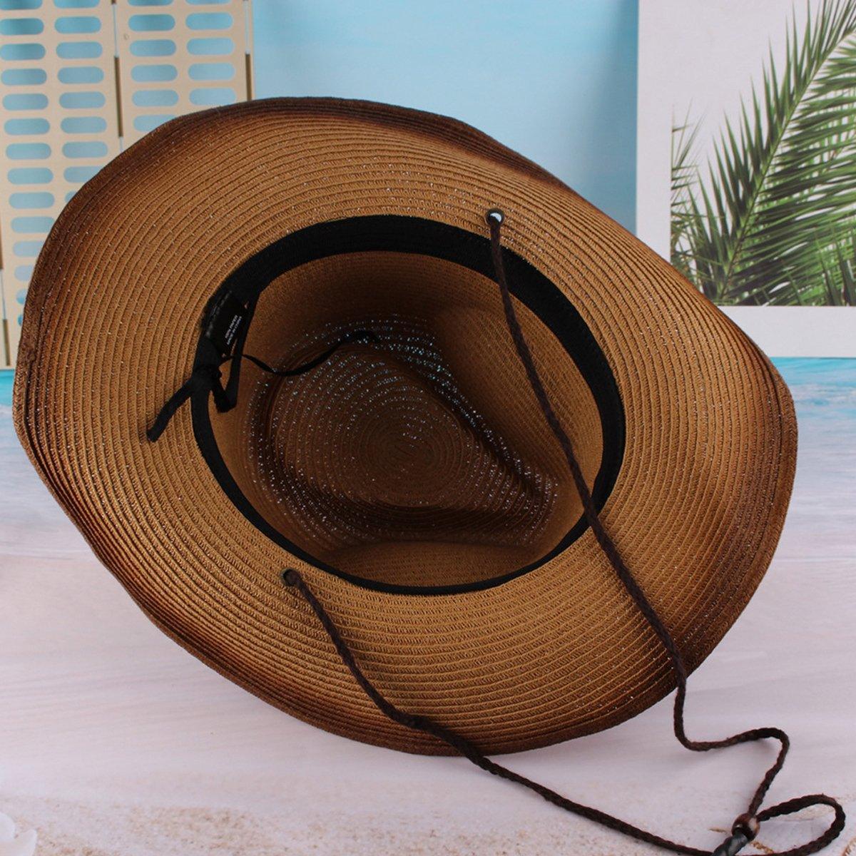 Outdoor Western Cowboy Hat Unisex Straw Hat Visor Hats Big Wide Brim Hat Summer - Coffee V528-COWBOY-HAT-COFFEE-661123