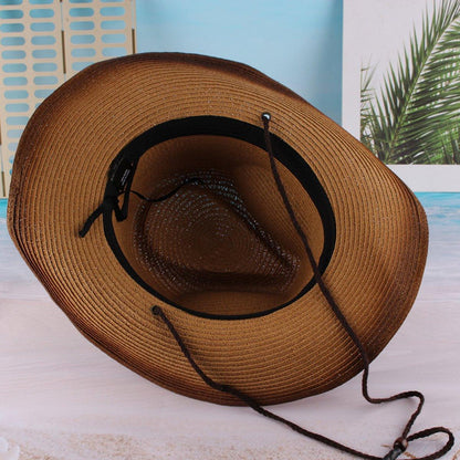 Outdoor Western Cowboy Hat Unisex Straw Hat Visor Hats Big Wide Brim Hat Summer - Coffee V528-COWBOY-HAT-COFFEE-661123