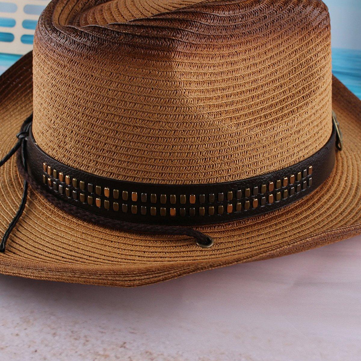 Outdoor Western Cowboy Hat Unisex Straw Hat Visor Hats Big Wide Brim Hat Summer - Coffee V528-COWBOY-HAT-COFFEE-661123
