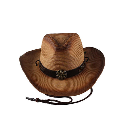 Outdoor Western Cowboy Hat Unisex Straw Hat Visor Hats Big Wide Brim Hat Summer - Coffee V528-COWBOY-HAT-COFFEE-661123