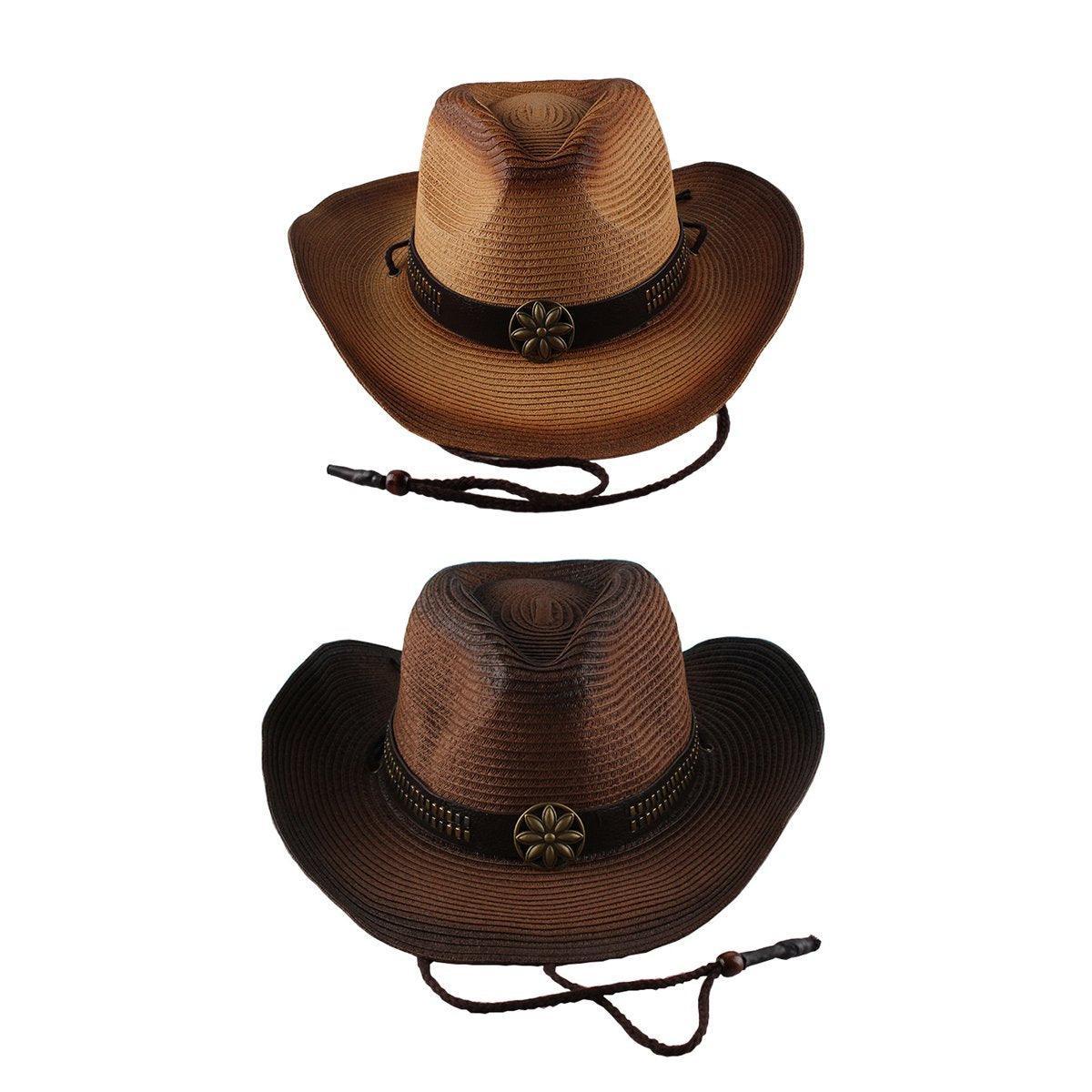Outdoor Western Cowboy Hat Unisex Straw Hat Visor Hats Big Wide Brim Hat Summer - Khaki V528-COWBOY-HAT-KHAKI-551026