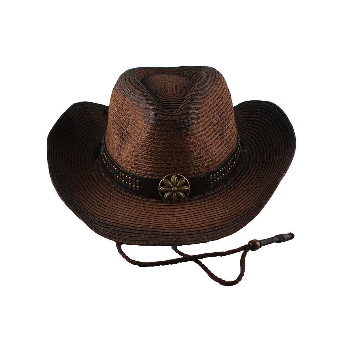 Outdoor Western Cowboy Hat Unisex Straw Hat Visor Hats Big Wide Brim Hat Summer - Khaki V528-COWBOY-HAT-KHAKI-551026