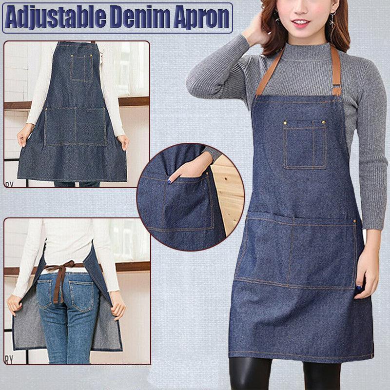 Adjustable Denim Apron Pocket Hanging Neck Cooking Kitchen Baking Bar Cafe Chefs V528-COWBOYAPRON-5544525
