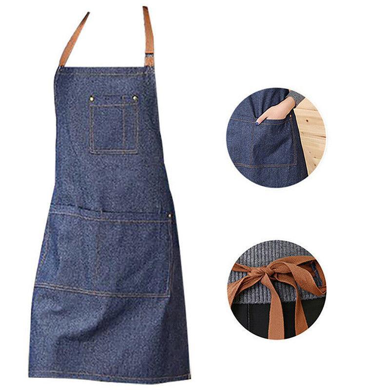 Adjustable Denim Apron Pocket Hanging Neck Cooking Kitchen Baking Bar Cafe Chefs V528-COWBOYAPRON-5544525