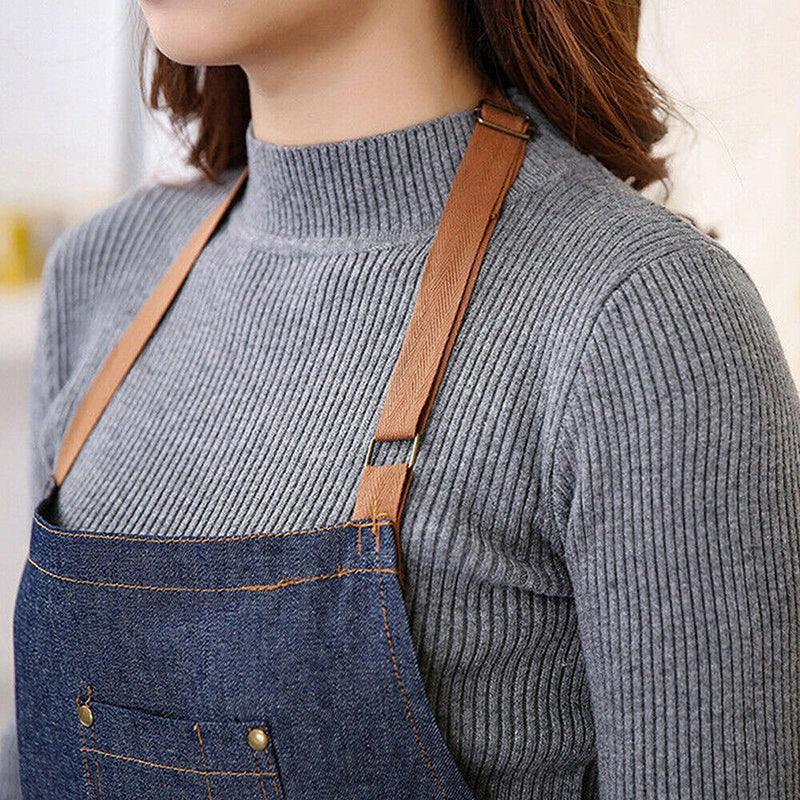 Adjustable Denim Apron Pocket Hanging Neck Cooking Kitchen Baking Bar Cafe Chefs V528-COWBOYAPRON-5544525