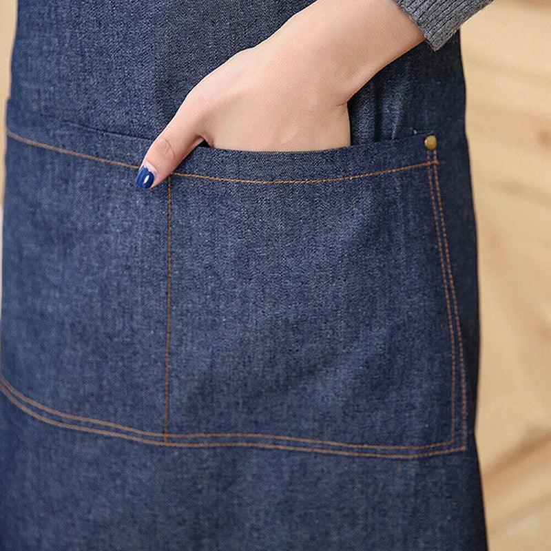 Adjustable Denim Apron Pocket Hanging Neck Cooking Kitchen Baking Bar Cafe Chefs V528-COWBOYAPRON-5544525