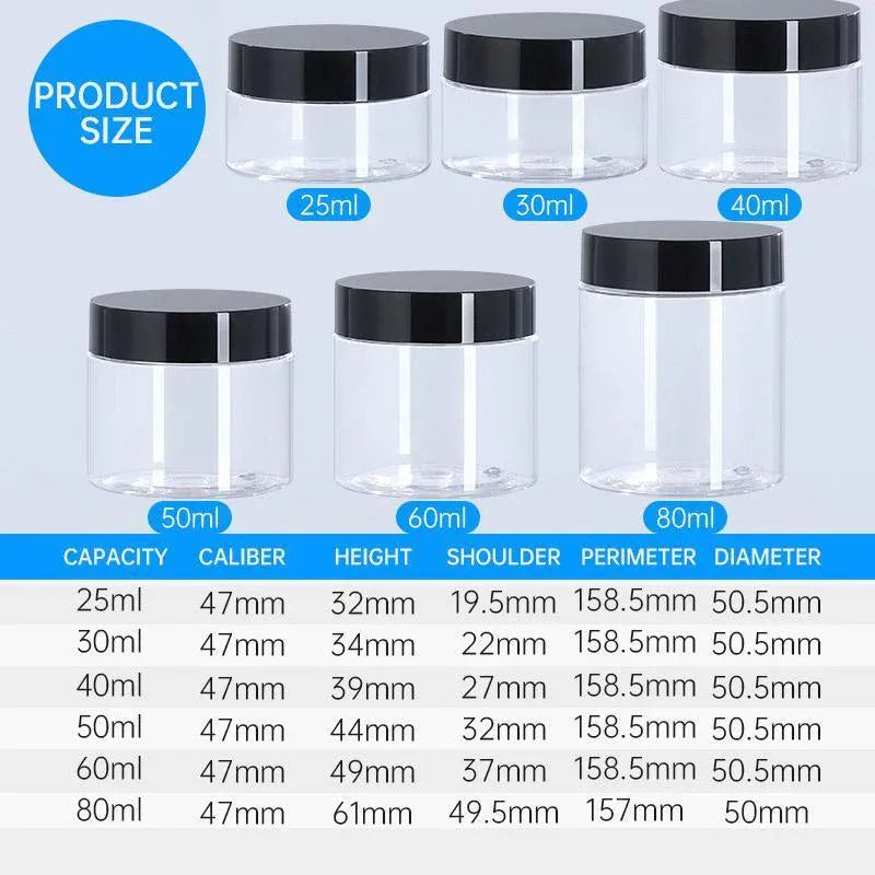 10pcs Wide Mouth Plastic Jars Black Lid Transparent Skin Care Cream Containers - 60ml V528-CREAM-BOTTLE-10PCS-BLACK-406441