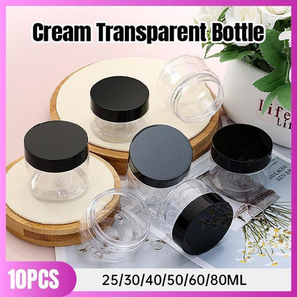 10pcs Wide Mouth Plastic Jars Black Lid Transparent Skin Care Cream Containers - 50ml V528-CREAM-BOTTLE-10PCS-BLACK-489744