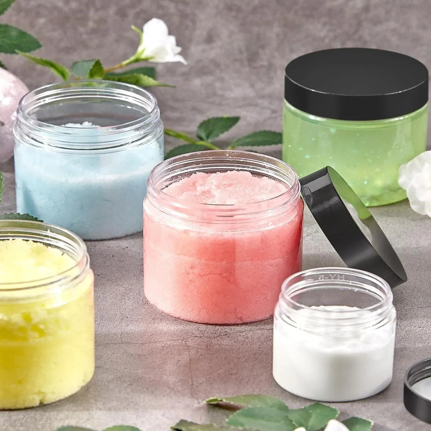 10pcs Wide Mouth Plastic Jars Black Lid Transparent Skin Care Cream Containers - 50ml V528-CREAM-BOTTLE-10PCS-BLACK-489744