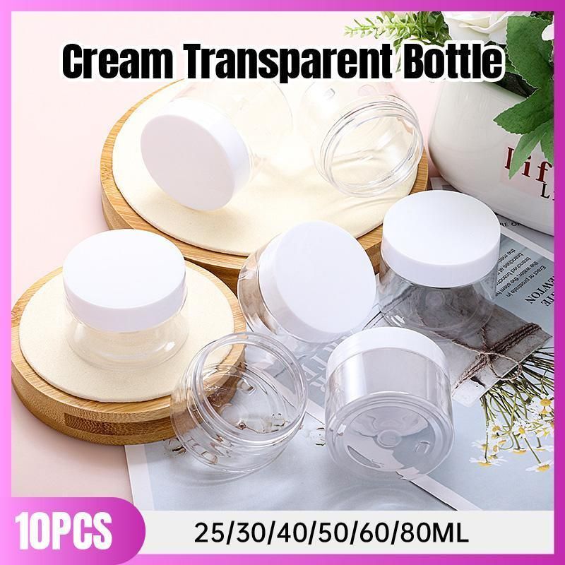 10pcs Transparent Wide Mouth Cream Dispenser White Lid Bottle Plastic Jar - 40ml V528-CREAM-BOTTLE-10PCS-WHITE-157508
