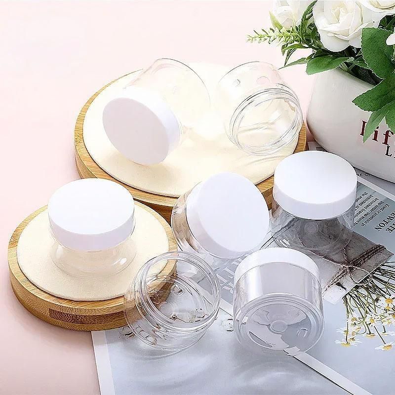 10pcs Transparent Wide Mouth Cream Dispenser White Lid Bottle Plastic Jar - 40ml V528-CREAM-BOTTLE-10PCS-WHITE-157508