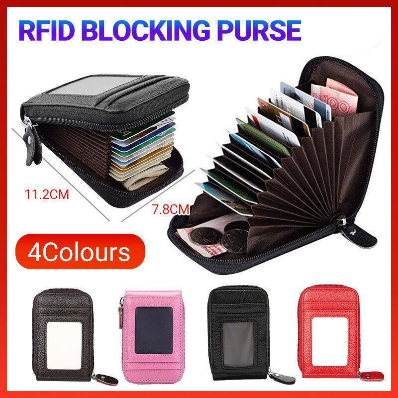 Rfid Blocking Leather Wallet Anti-Theft Credit Card Holder Men Women Coin Purse - Coffee V528-CREDITCARD-COFFEE-840825