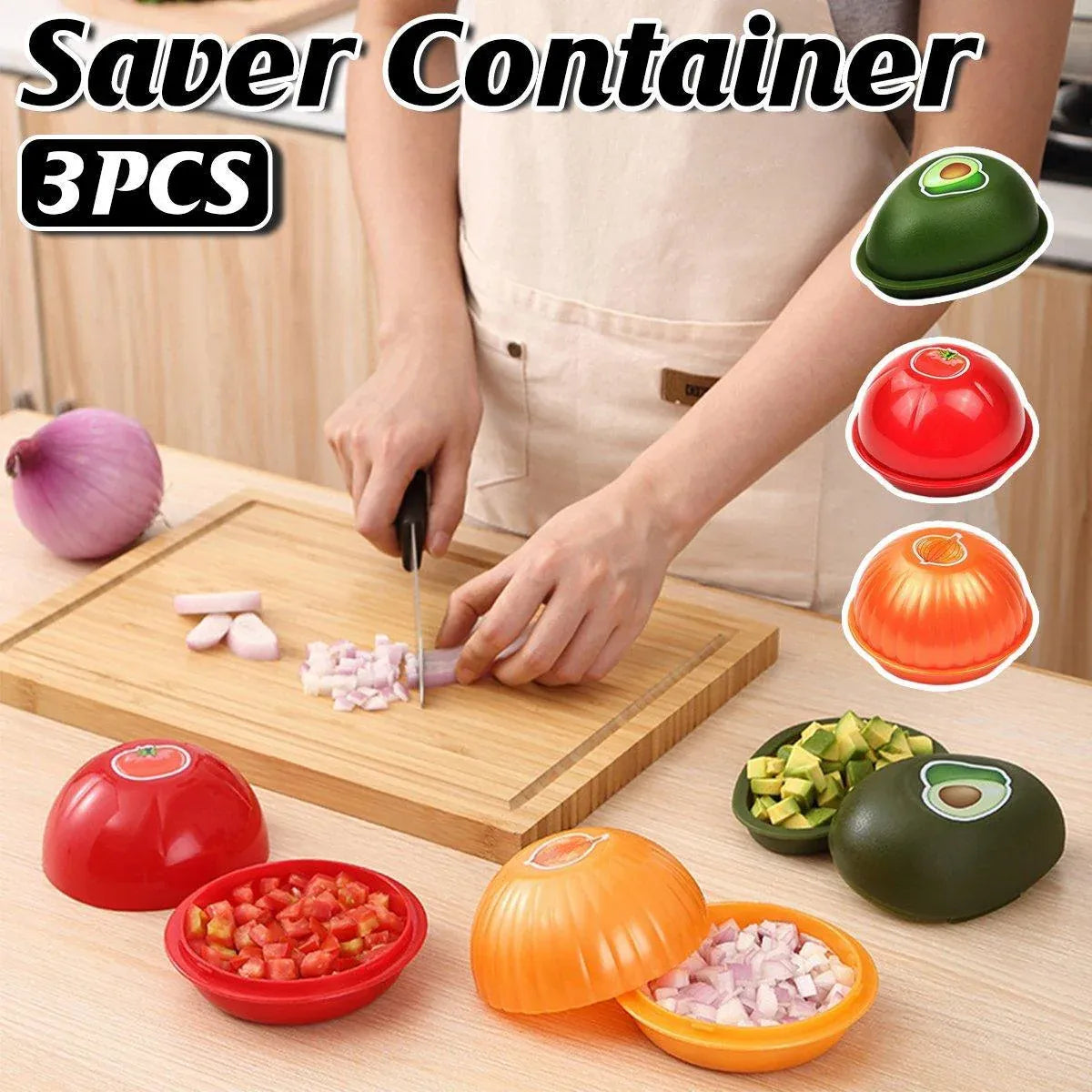 3X Plastic Fruit Vegetable Storage Container Avocado Tomato Lemon Onion Box and Lid V528-CRISPER-3PCS-347133