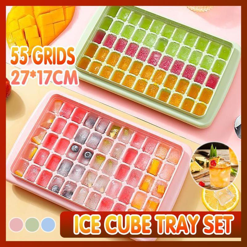 55 Grids Ice Cube Tray Mould With Lid And Storage Box Scoop Set Maker Ice Cube - Blue V528-CRISPER-55GRIDS-BLUE-73655