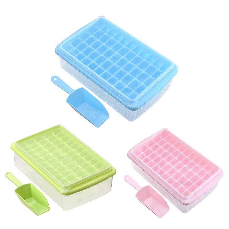 55 Grids Ice Cube Tray Mould With Lid And Storage Box Scoop Set Maker Ice Cube - Blue V528-CRISPER-55GRIDS-BLUE-73655