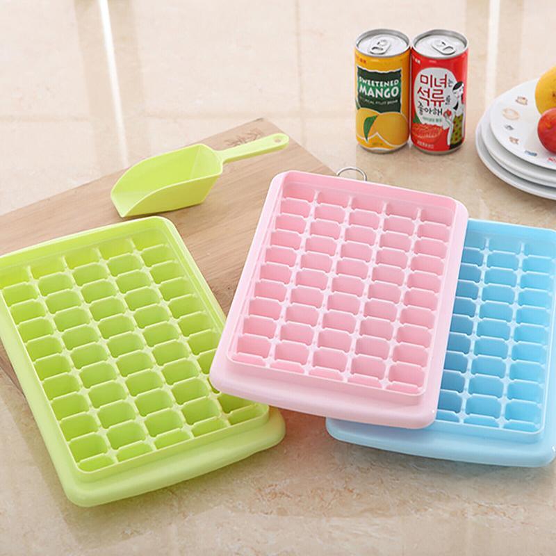 55 Grids Ice Cube Tray Mould With Lid And Storage Box Scoop Set Maker Ice Cube - Blue V528-CRISPER-55GRIDS-BLUE-73655