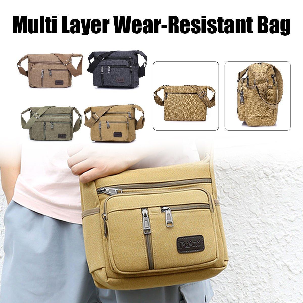 Multi Layer Canvas Crossbody Bag Casual Shoulder Bag for Travel Messenger Bag - Black V528-CROSSBODY-BAG-BLACK-320284