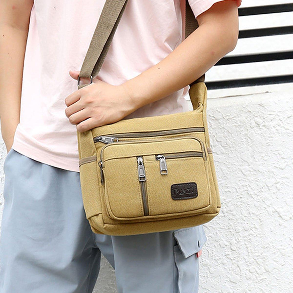 Multi Layer Canvas Crossbody Bag Casual Shoulder Bag for Travel Messenger Bag - Black V528-CROSSBODY-BAG-BLACK-320284