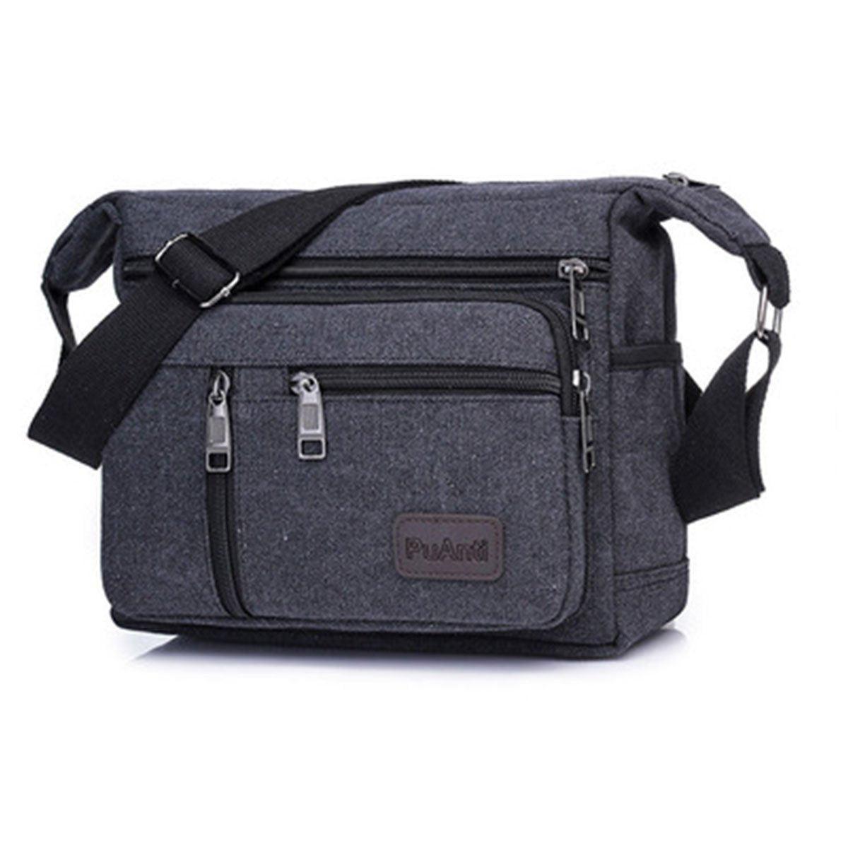Multi Layer Canvas Crossbody Bag Casual Shoulder Bag for Travel Messenger Bag - Black V528-CROSSBODY-BAG-BLACK-320284