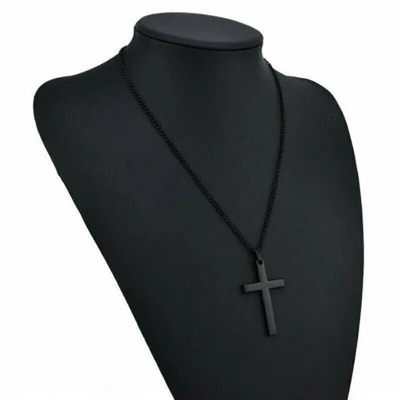 Stainless Steel Cross Pendant Men Women Chain Necklace Religious Jewelry Au V528-CROSSPENDANT-BLACK-262611