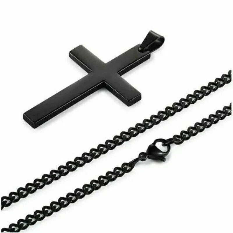 Stainless Steel Cross Pendant Men Women Chain Necklace Religious Jewelry Au V528-CROSSPENDANT-BLACK-262611
