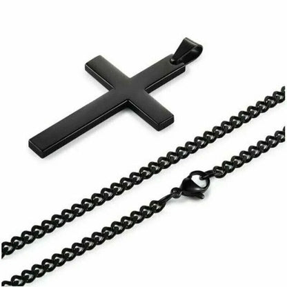 Stainless Steel Cross Pendant Men Women Chain Necklace Religious Jewelry Au V528-CROSSPENDANT-BLACK-262611