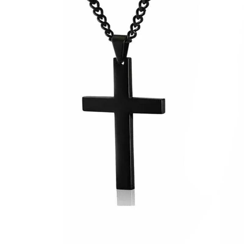 Stainless Steel Cross Pendant Men Women Chain Necklace Religious Jewelry Au V528-CROSSPENDANT-BLACK-262611