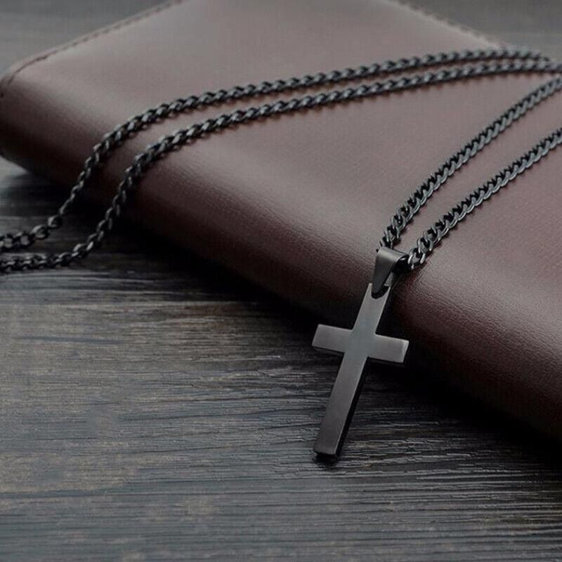 Stainless Steel Cross Pendant Men Women Chain Necklace Religious Jewelry Au V528-CROSSPENDANT-BLACK-262611