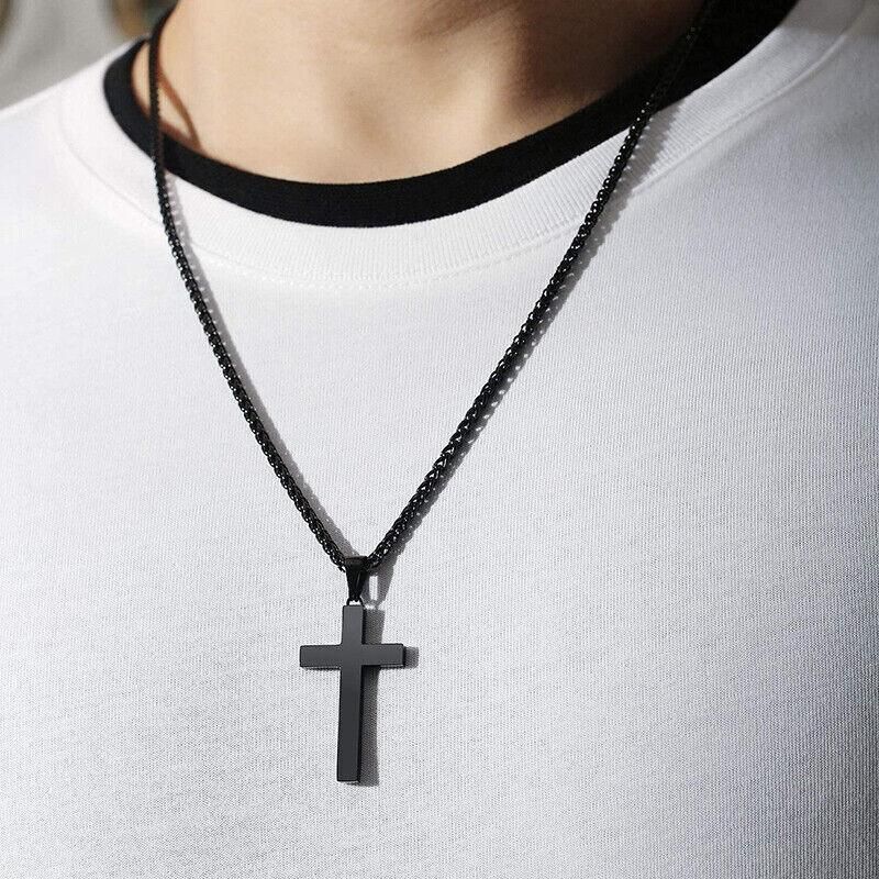 Stainless Steel Cross Pendant Men Women Chain Necklace Religious Jewelry Au V528-CROSSPENDANT-BLACK-262611